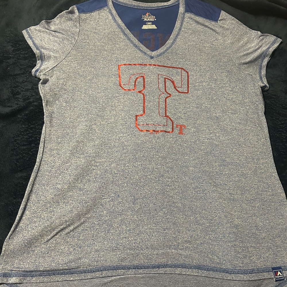 Majestic Heather Blue Fan Fashion Texas Rangers T-Shirt Women’s Large
